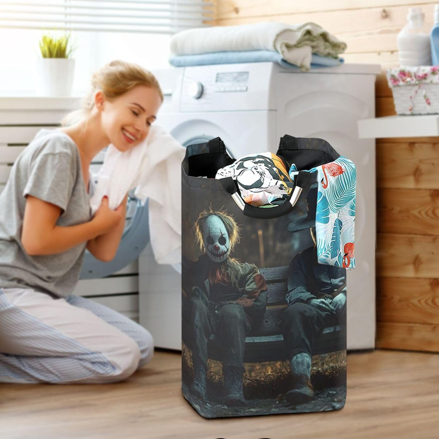 AIXIWAWA Halloween Partner Laundry Basket Hamper, Collapsible Clothes Holder Dorm Home Laundry Bag with Handles 1 Pack