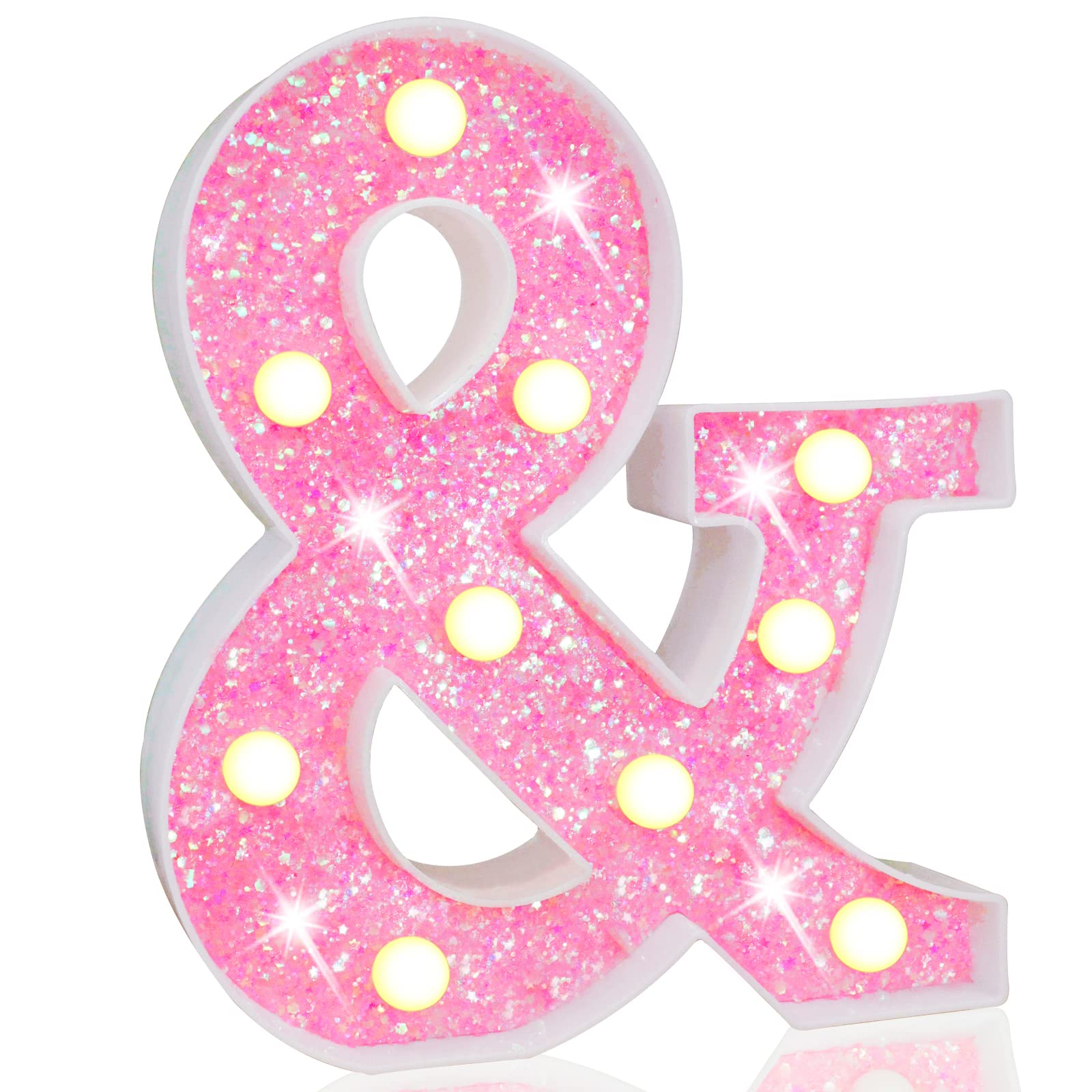 Pooqla LED Marquee Letter Lights, Light Up Pink Letters Glitter Alphabet Letter Sign Battery Powered for Night Light Birthday Party Wedding Girls Gifts Home Bar Christmas Decoration, Pink &amp;