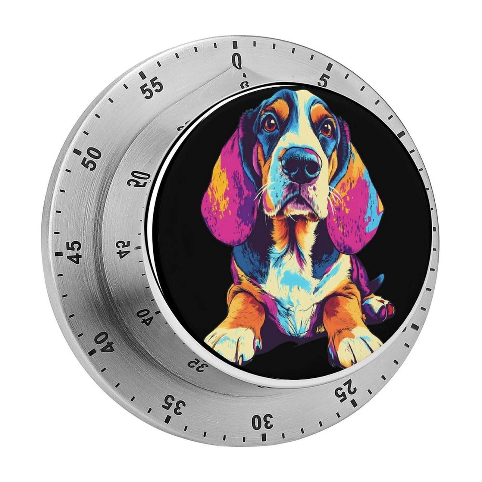 Sitting Basset Hound Dog Colorful Mechanical Timer with Alarm for Kitchen Cooking Productivity Stainless Steel Timers
