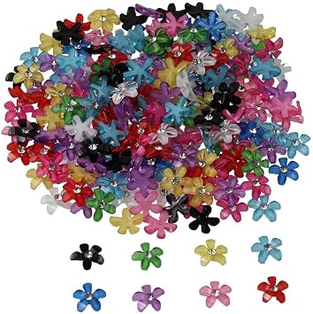 diyhub 200Pcs Mini Resin Flowers Charms with Rhinestone Flatback Flower 10 mm Resin Buttons for DIY Making Decoration