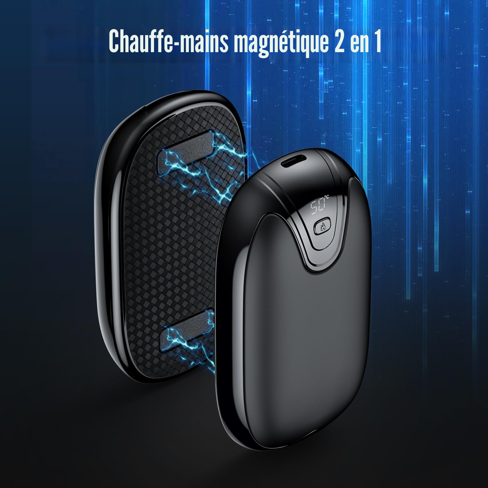 Chauffe-Mains, Chauffe-Mains Rechargeable USB 2 en 1, Chauffe-Mains magnétique Portable avec 3 Modes de Chauffage réglables, Cadeau pour Reno, Golf, Camping, randonnée