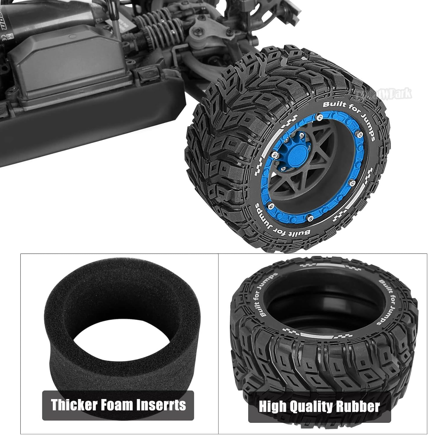 RC Wheel Tires for 1/16 Summit/E-Revo/Gorgon Grom/Mini Kraton 3S,M-J-X16207/16208/16209/16210/14209/14210,S-C-Y16101/16102/16103/16104/16105/16106/16101p/16102p/16103p,H-B-X(16889/A/APro),Blue Black