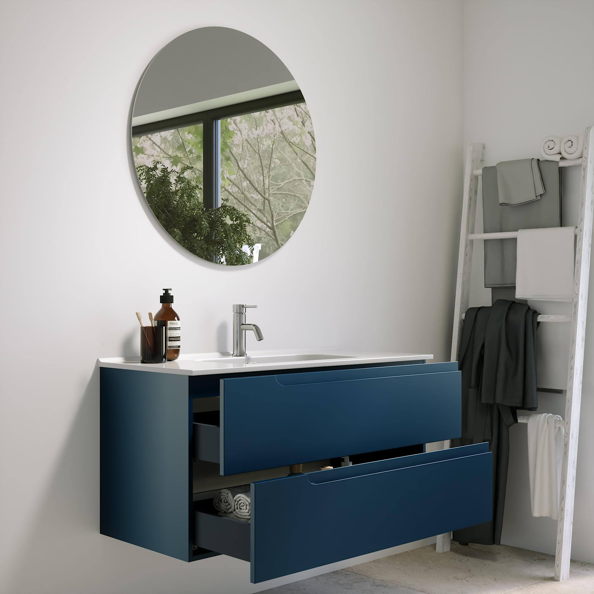 Parama Mobile Bagno Sospeso 120 cm 2 Cassetti Blu Zaffiro Opaco Con Lavabo Mod. Ardenne