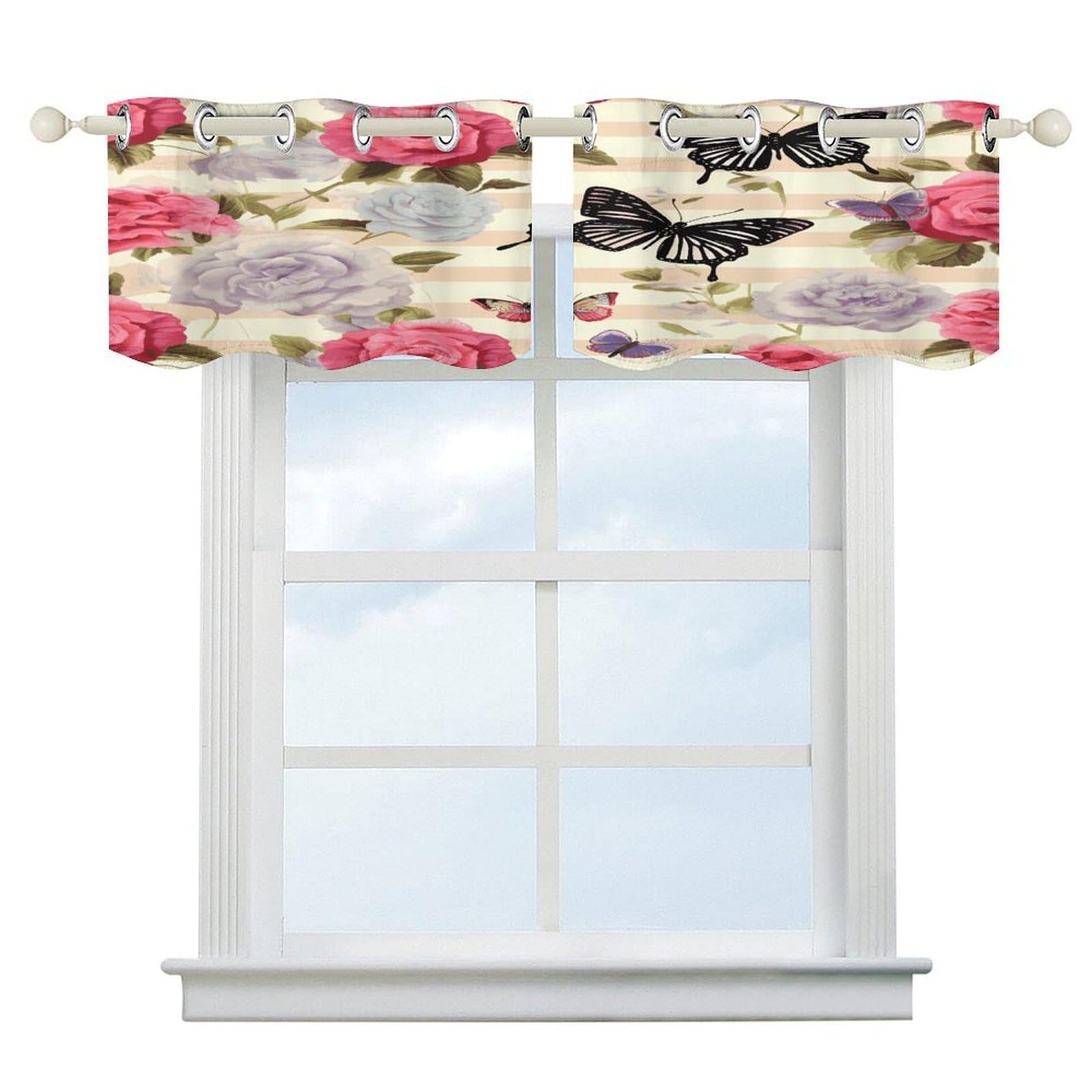 Cortina opaca floral con bolsillo para cortinero, diseño moderno de mariposas para dormitorio