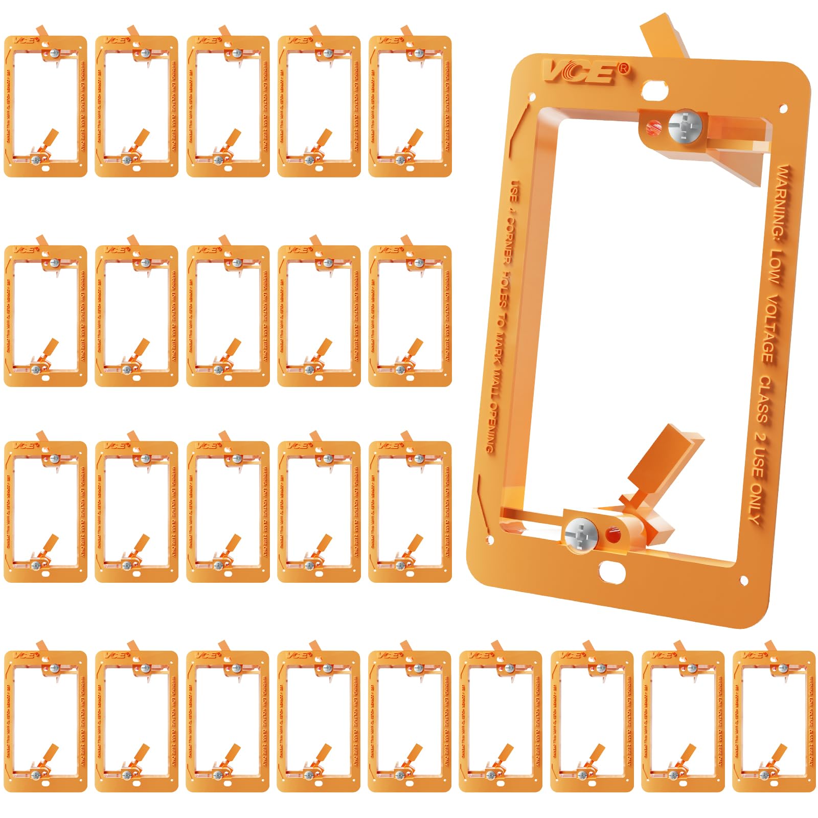 Photo 1 of VCE Low Voltage Mounting Bracket Single Gang Wall Plate, Flush Low Voltage Box for Network, HDMI, Coaxial, Speaker, Telephone Cables, Orange, 25 Pack