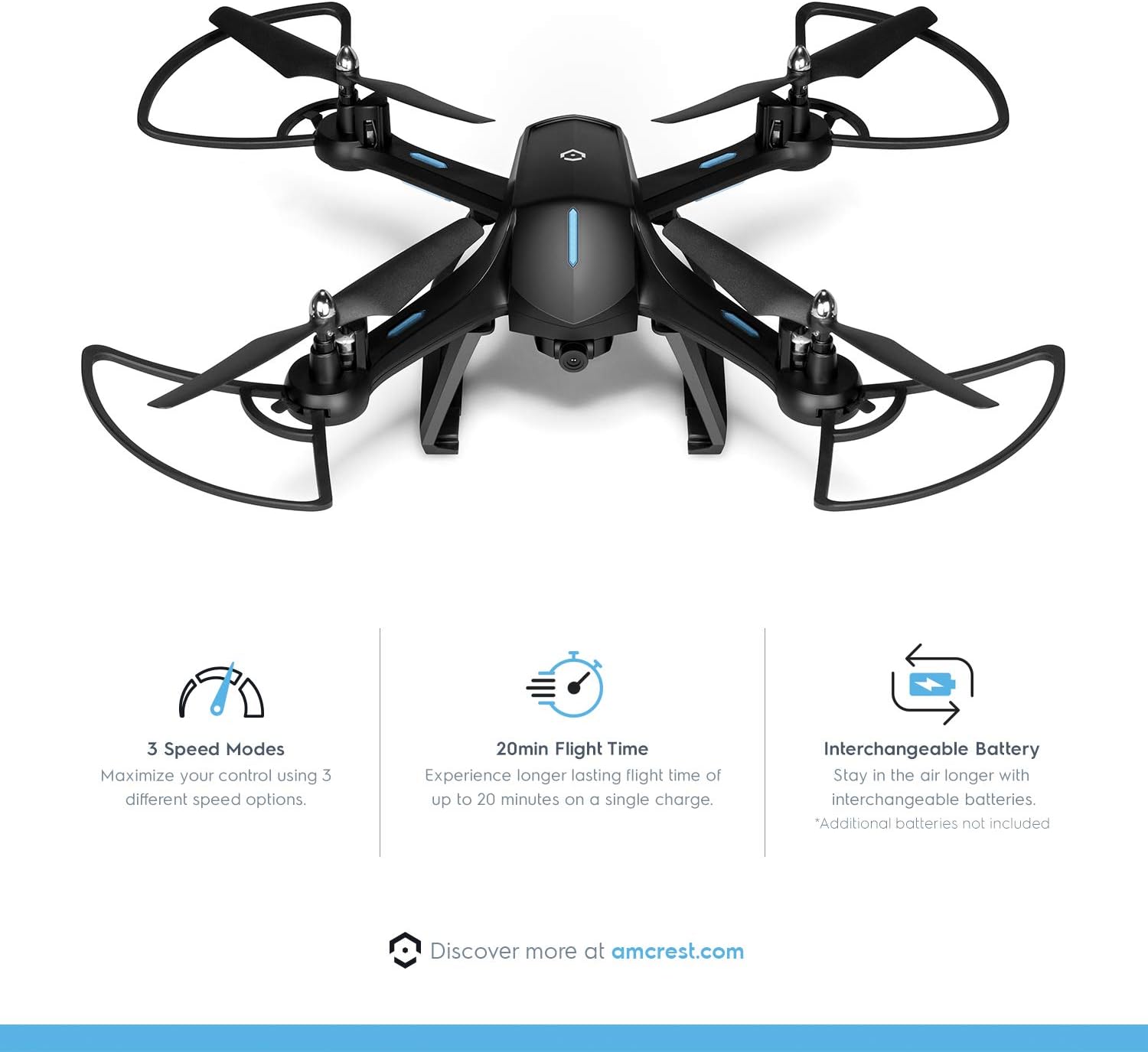 Amcrest A6-B Skyview Pro RC WiFi Drone with Camera HD FPV Quadcopter Video Drone with Camera for Adults, 2.4ghz WiFi Helicopter w/Remote Control, Stunt Flip, Headless Mode, Smartphone (Black)