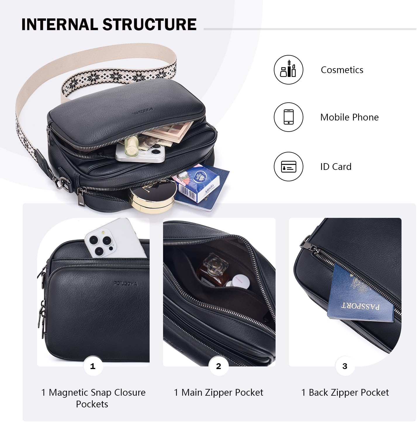 POIUGOYA Crossbody Purses for Women Trendy,Vegan Leather Medium Crossbody Bag,Women's Crossbody Travel Purse Built in Wallet - Image 4