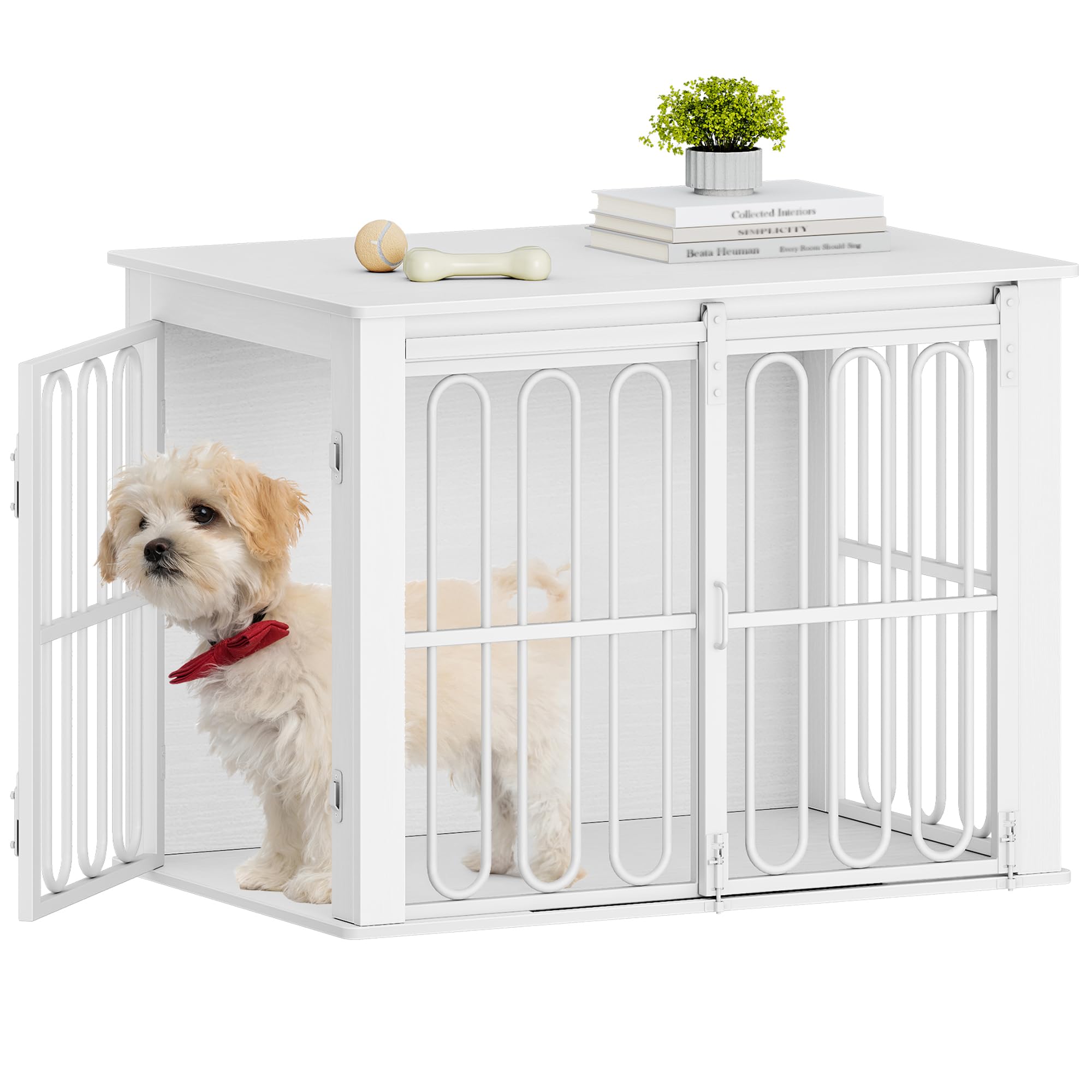 HEXCELEN Jaula para Perros Mueble de Madera, 81 × 55 × 62,4 cm, 2 Puertas, Blanco