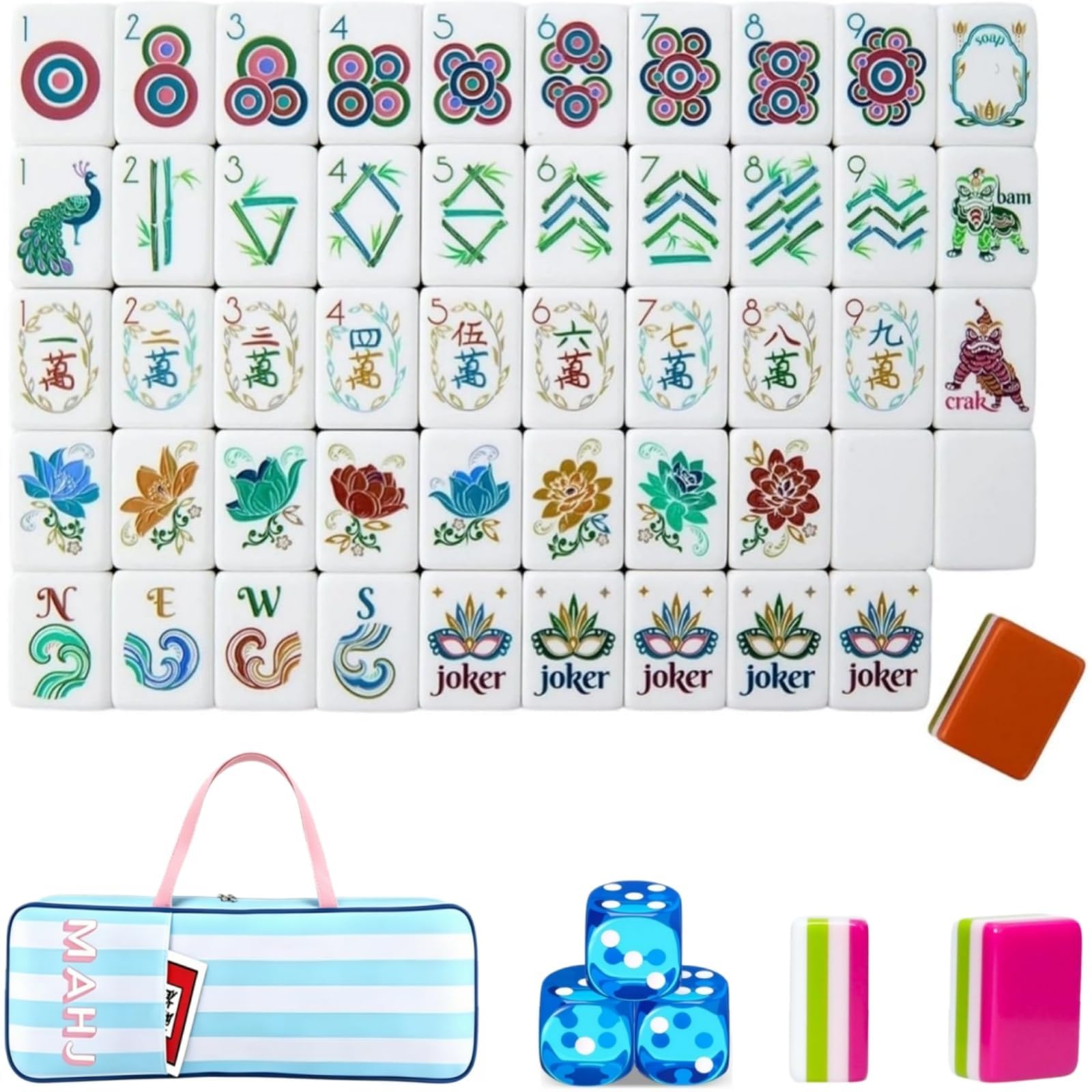 Pealeaf 4 Layer Mahjong Tiles Set - Complete American Mahjong Tiles Set with 160 Acrylic Tiles and Carrying Bag, Full Size Strategy Board Game for Adults, Family Game Nights and Social Play (T)