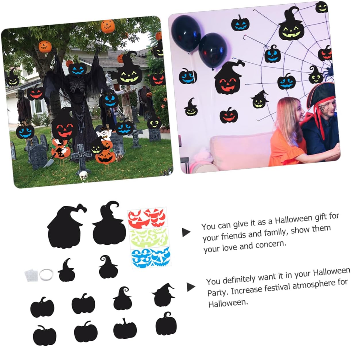 OSALADI Halloween Glow the Dark Pumpkin Wall Decals Set – Luminous Fluorescent Stickers for Halloween Party Decorations, Horror Glow Wall Stickers for Indoor and Window Use