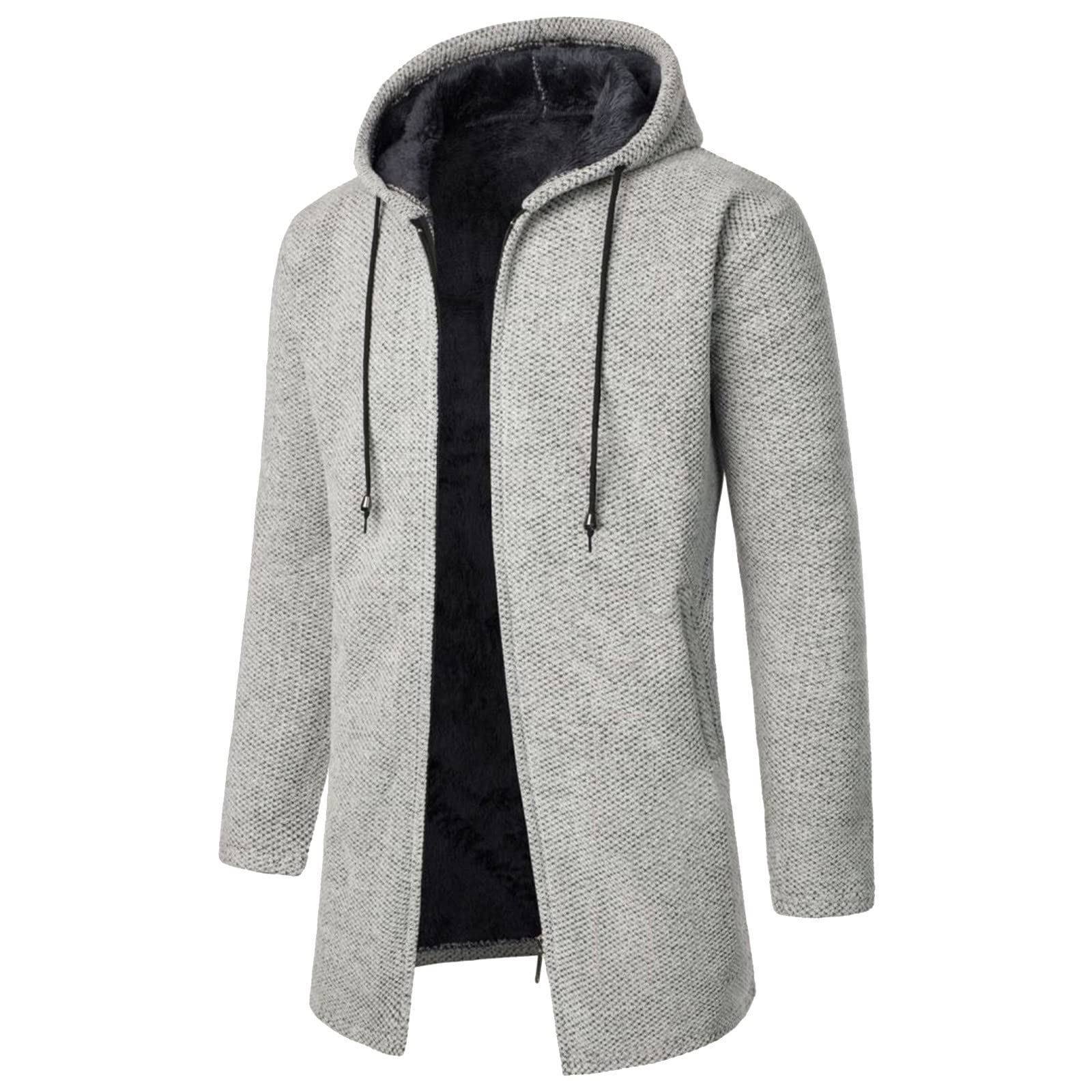 Mens Winter Jackets Classic Soft Hooded Cardigan Sweaters Long Sleeve Full Zip Thickened Plus Fleece Sweater Winter Warm Outerwear Thick Knit Sweater