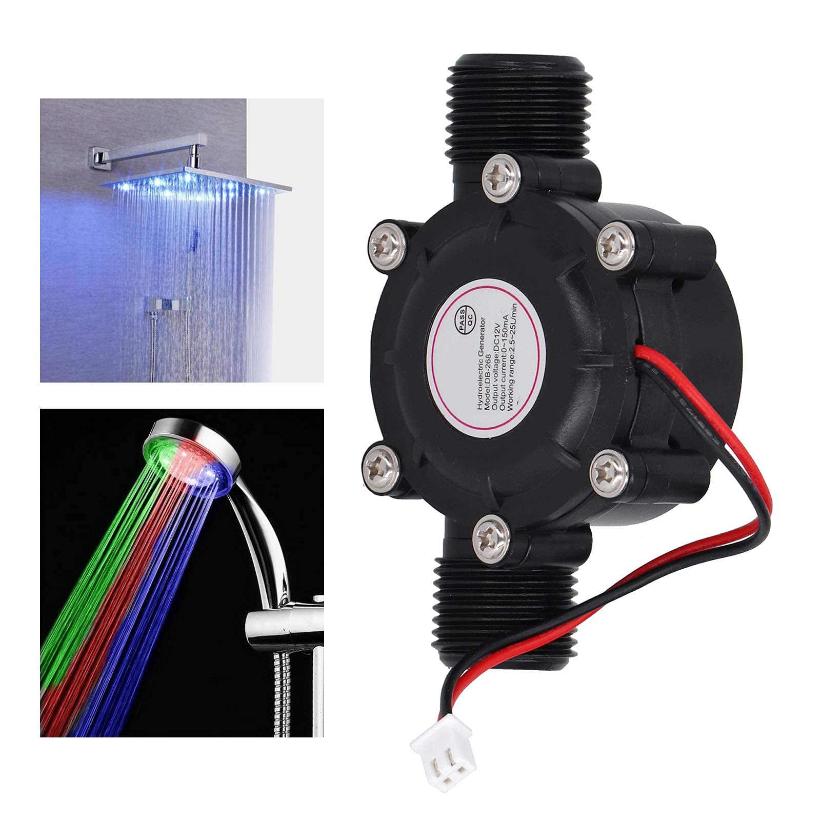 Turbine Hydraulique Générateur de Turbine à Eau DB-268, DC 12V Micro-turbine hydraulique Générateur d'eauAvec Filetage Mâle G1/2in, Pour Douche Lumineuse, éCran de Douche LED