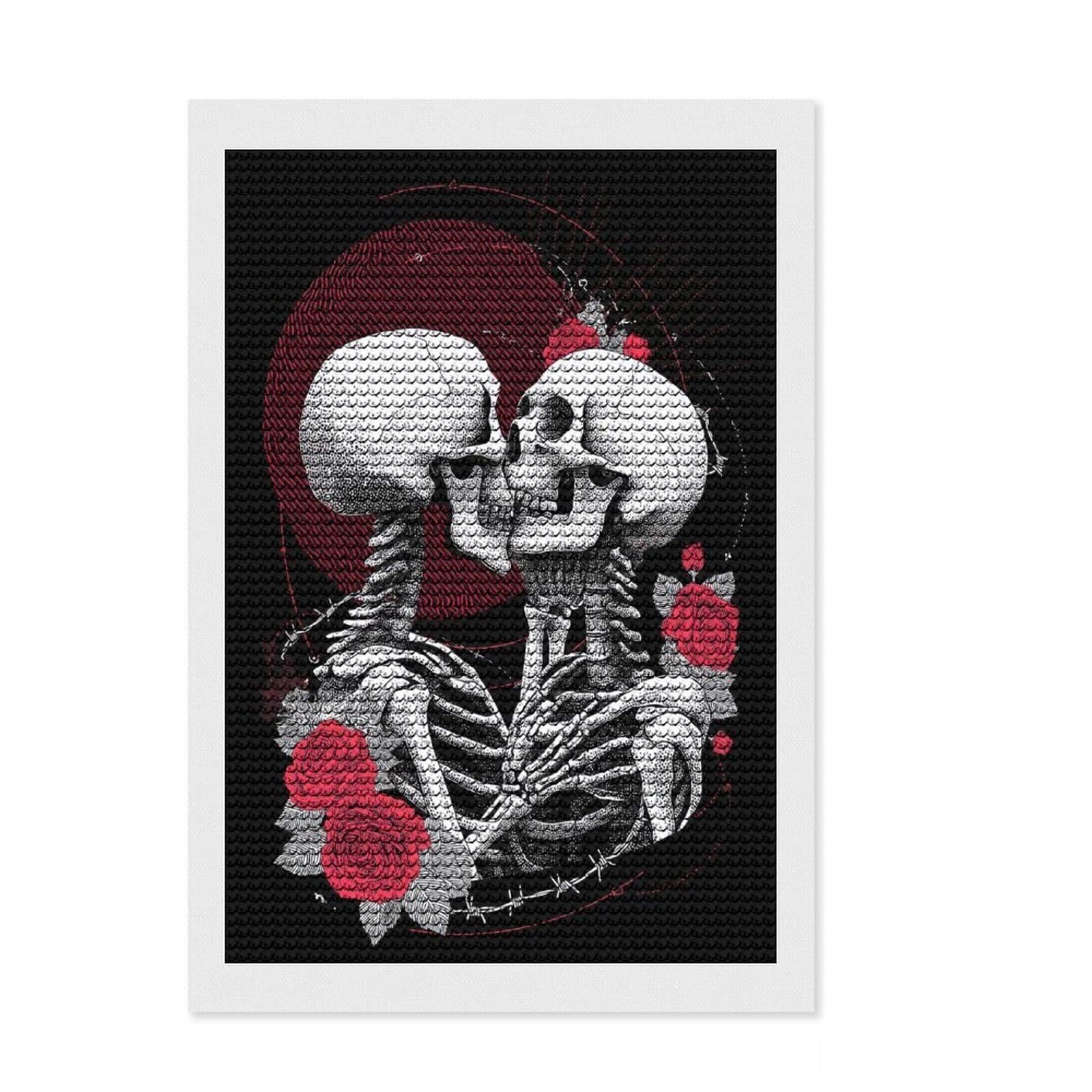 Junmoney Skull Embrace Diamond Art Canvas 8"x12", for Women, Simple to Start, Modern Decor, Gift Idea, Nice Detail and Sparkle