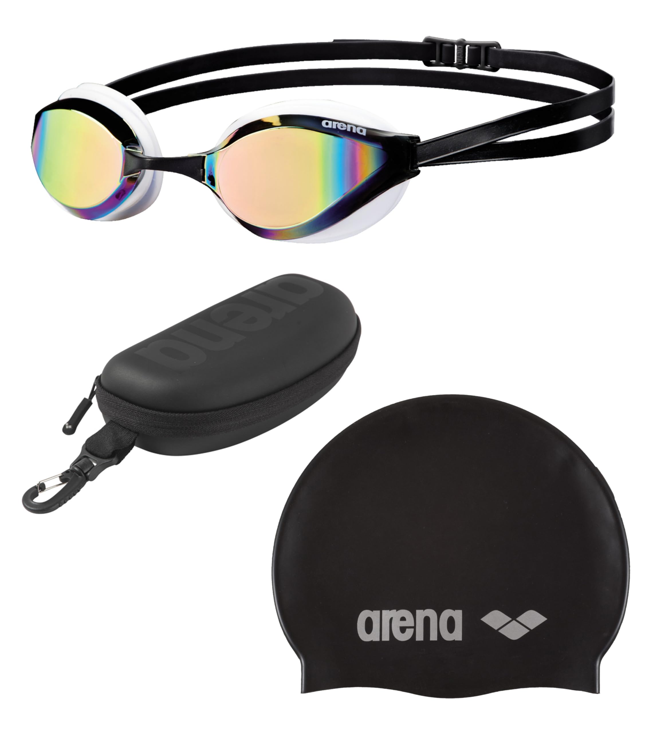 Python Mirrored Swim Goggles with Protective Case and Classic Silicone Swim Cap Unisex Ad…