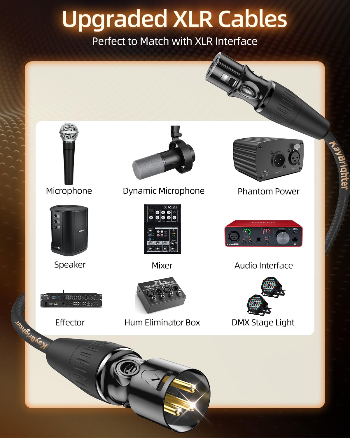Mikrofonkabel, 1 m, leichtes XLR-auf-XLR-Kabel, 3-polige vergoldete Rean-Neutrik-Stecker, Stecker auf Buchse, kurze XLR-Kabel für Heimstudio-Audio-Mixer, 2 Stück