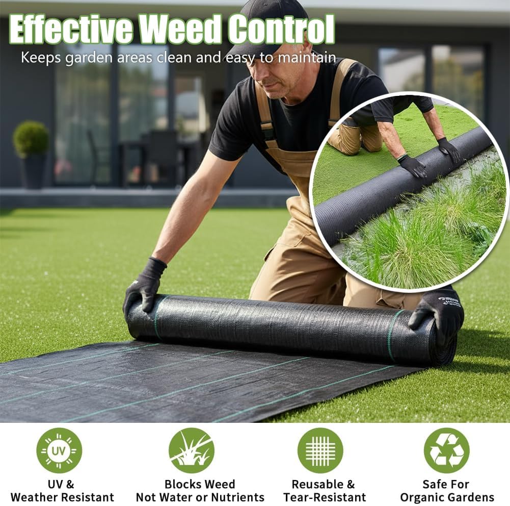Heavy Duty Weed Barrier Landscape Fabric Roll 3FT x 100FT, Non Woven Ground Cover Weed Control Fabric for Garden Beds, Landscaping, Yard, Durable Weed Blocker Fabric