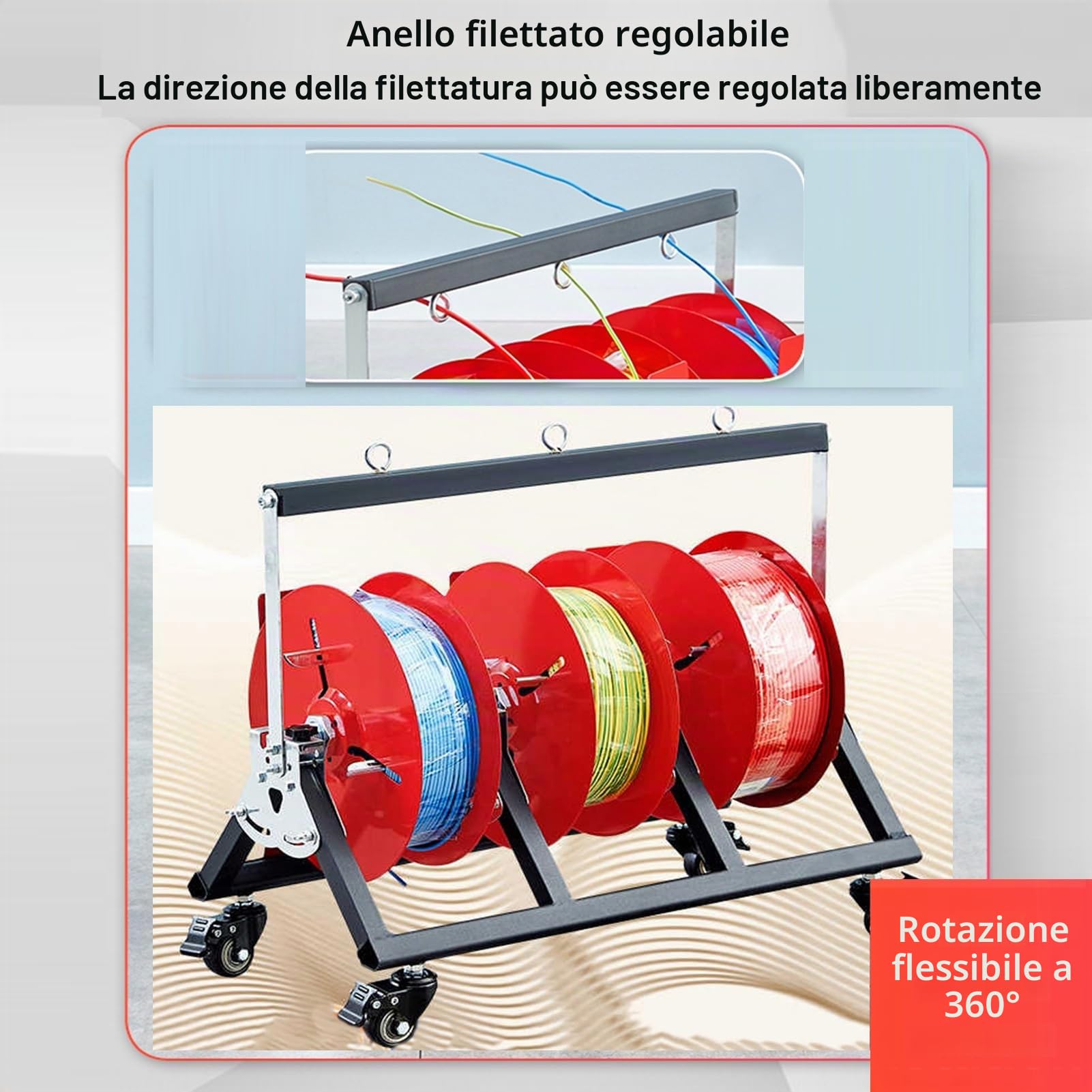 GCGC Carrello for Rocchetti di Filo, Porta Tubo con Freno, Ruota Girevole, Organizer for Cavi, Corde, Paracord E Cavi.(38x83.5x28cm)
