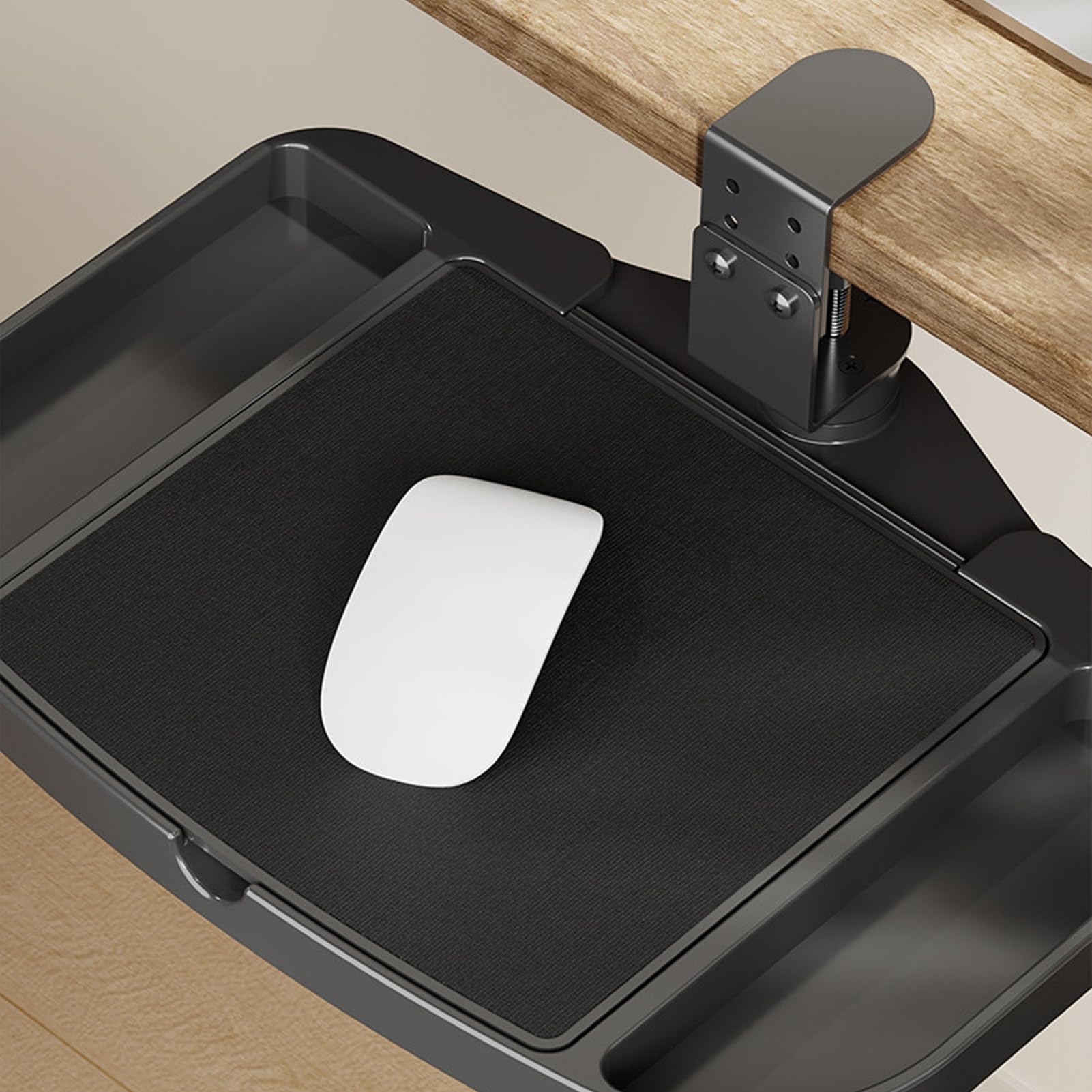 Vassoio per mouse sotto la scrivania, morsetto sulla piattaforma, prolunga girevole a 360°, morsetto sulla piattaforma per mouse, supporto per mouse regolabile, vassoio girevole da scrivania, accessor