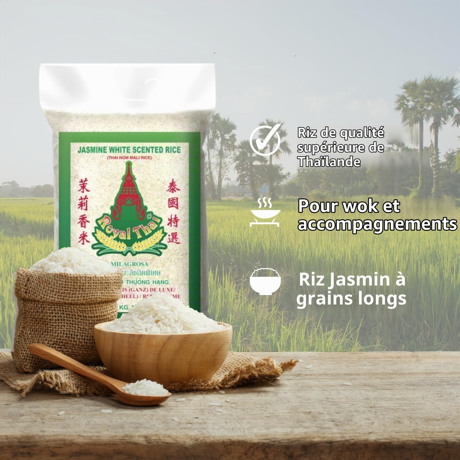 ROYAL THAI RICE - Riz Parfumé au Jasmin à Grains Longs - 10 X 1 KG - Multipack