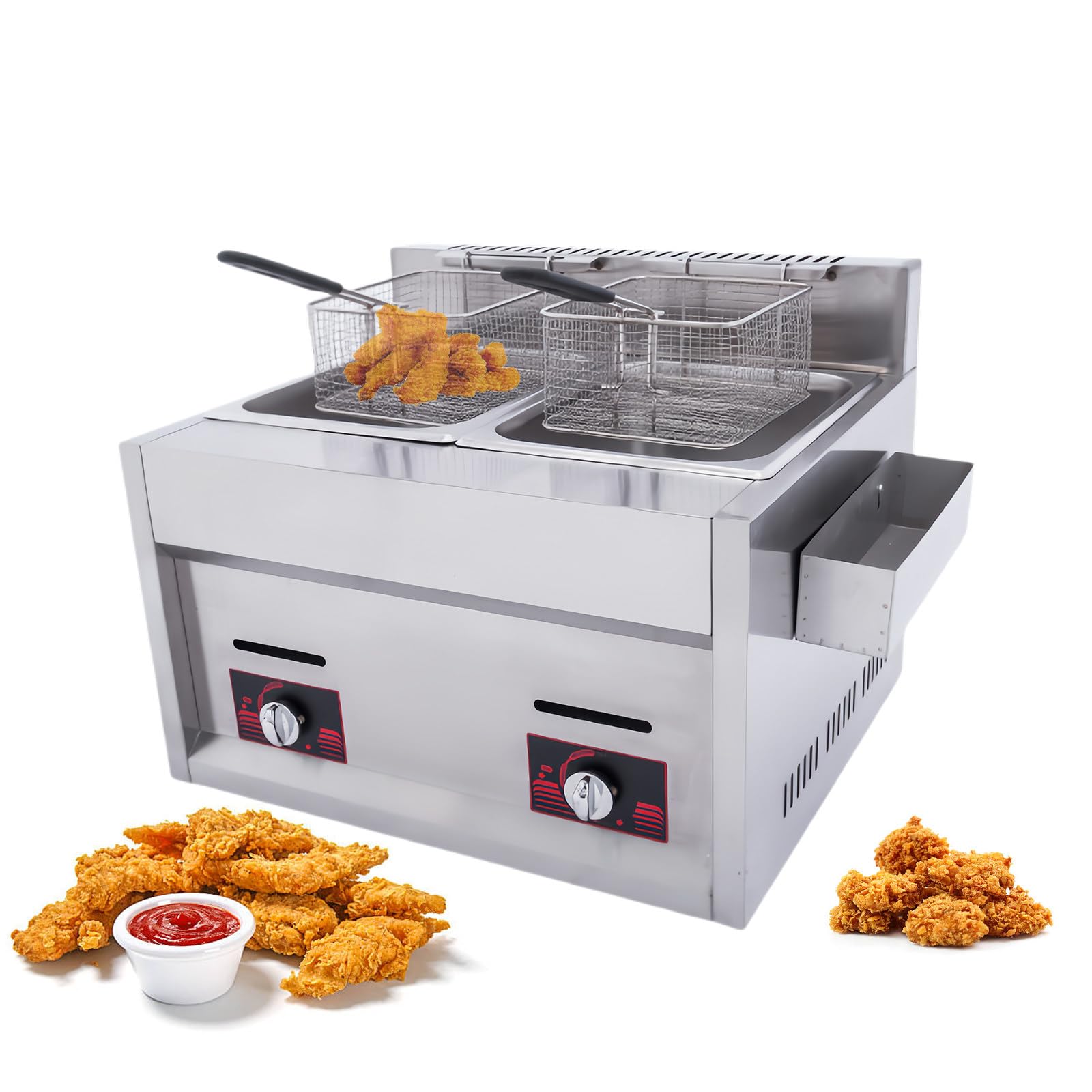 Friggitrice A Gas Industriale, Friggitrice con Cestello Grande, Friggitrice con Coperchio, Friggitrice da Cucina per Esterni, Friggitrice A Gas da Banco in Acciaio Inox, 10l X 2.