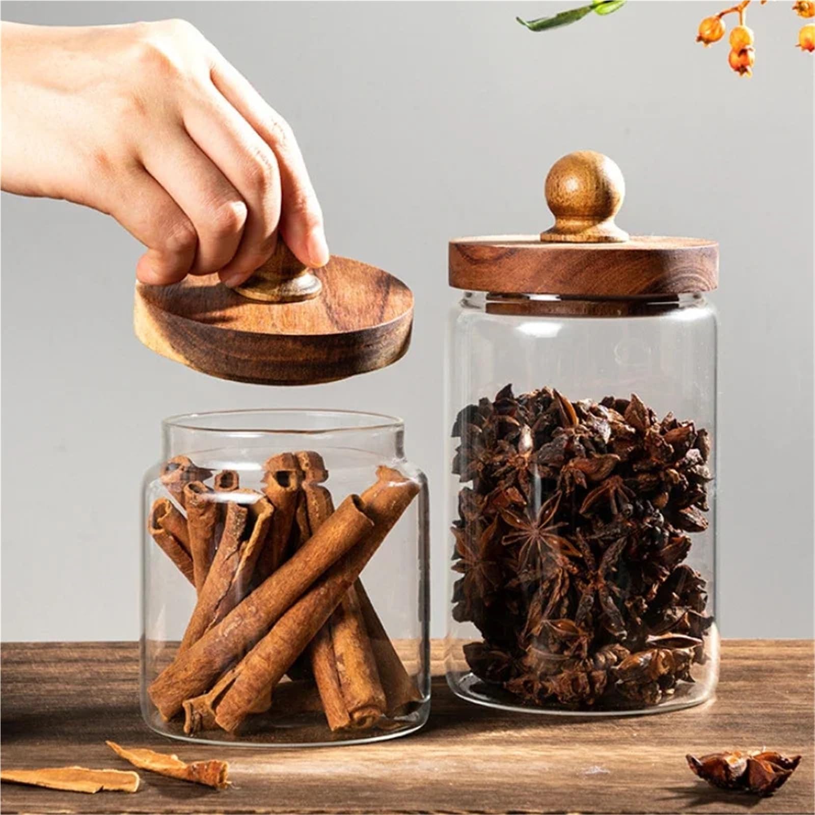 Tarro de almacenamiento para cocina, Tapa de tarro vidrio hermético for frutos secos, nueces, café, azúcar, té, transparente, 9,5 cm x 10-20cm, 2 uds(9.5cm 15cm)