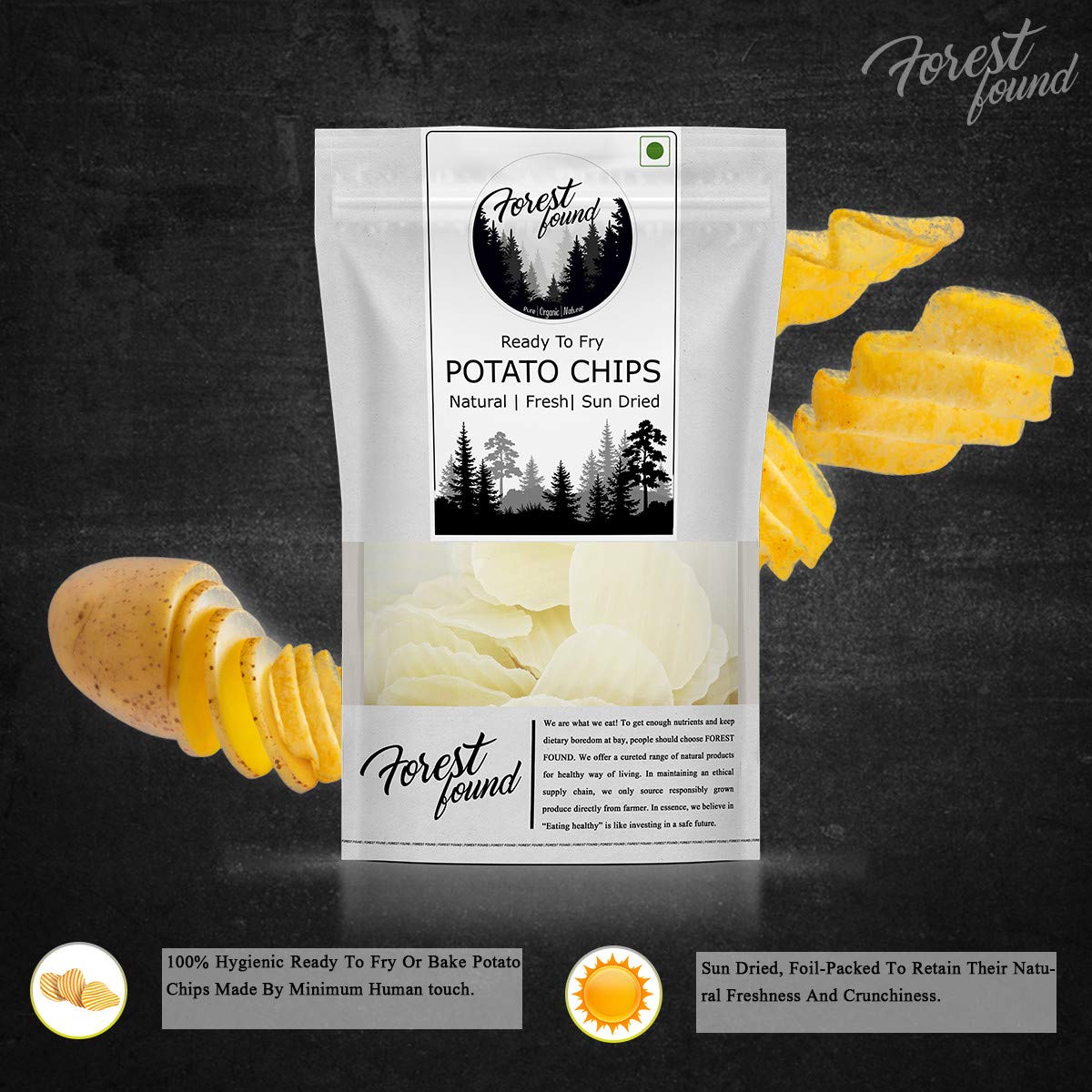 Forest Found Dry Potato Chips Fryums (Aloo Papad/Kacchi Chips, 400g) 1