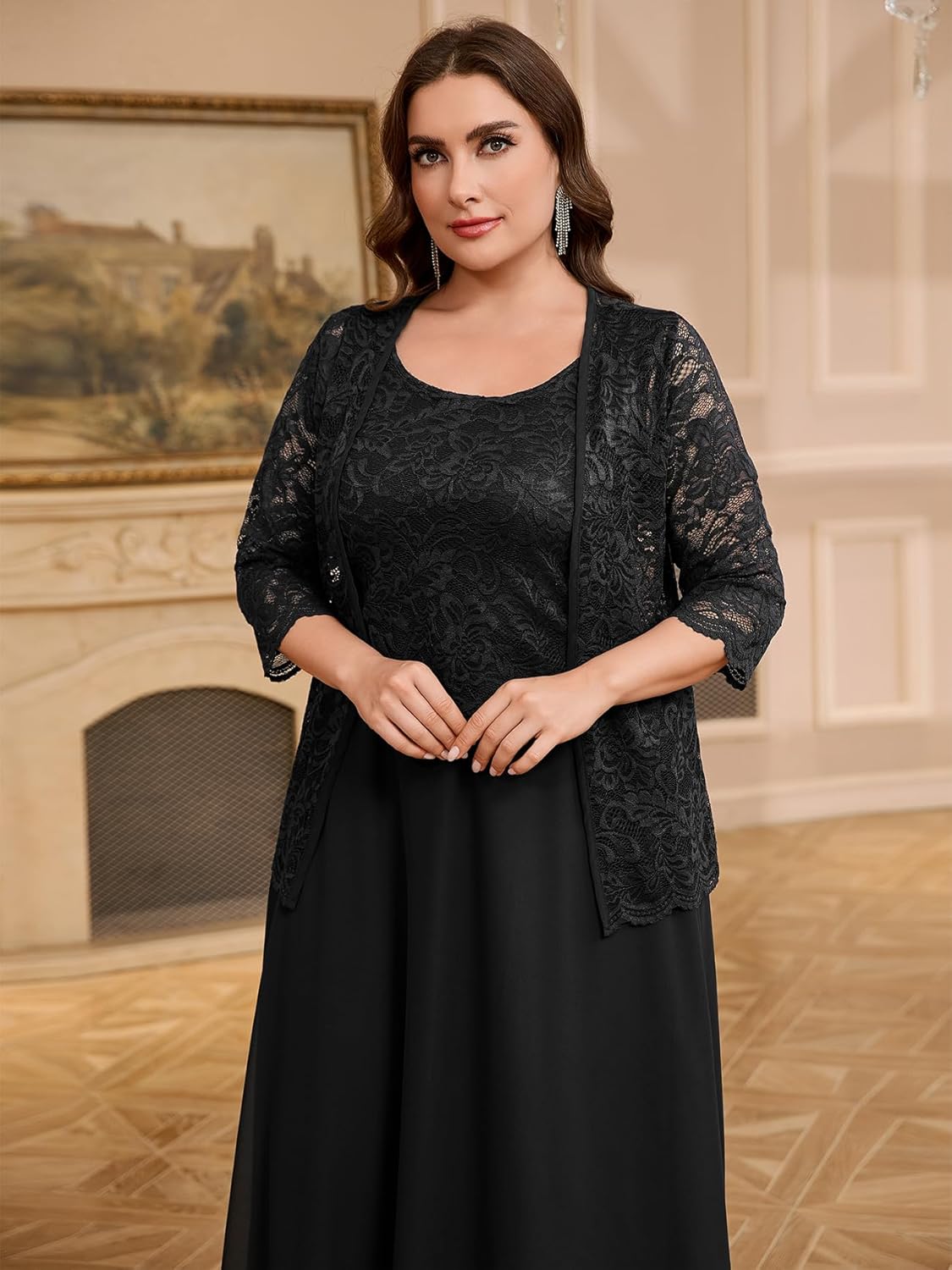 CYCLAMEN Plus Size 2 Piece Formal Dress Suit Mother of The Bride Dresses Sets with Lace Jacket Elegant Wedding Outfits - Image 5