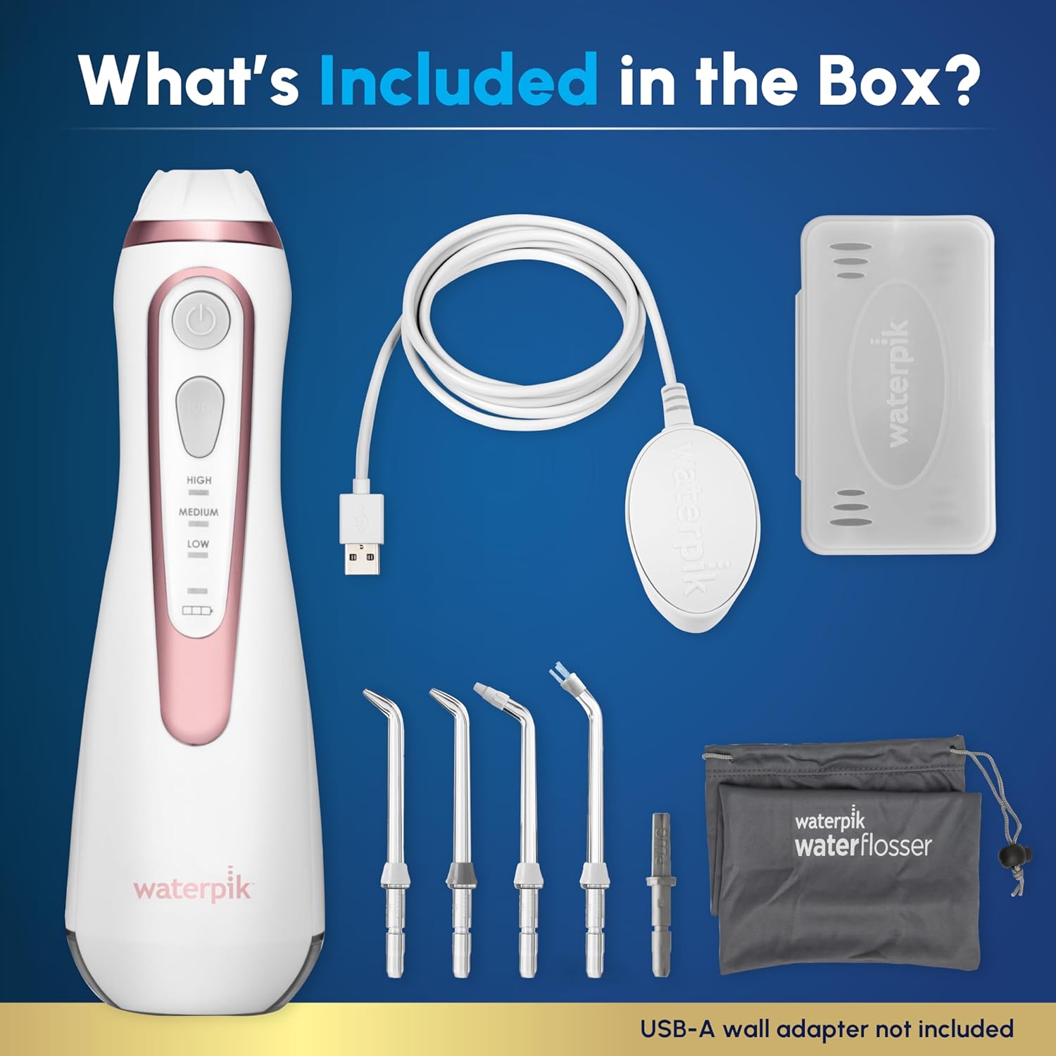 Waterpik Cordless Advanced 2.0 Water Flosser For Teeth, Gums, Braces, Dental Care With Travel Bag and 4 Tips, ADA Accepted, Rechargeable, Portable, and Waterproof, Rose Gold WP-589, Packaging May Vary