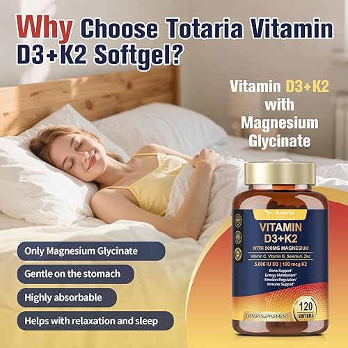 Miniatura 3 de Glicinato de magnesio 500 mg + vitamina D3 5000 UI y complejo K2  Alta absorción  Estrés saludable, sueño, función muscular, salud ósea y apoyo