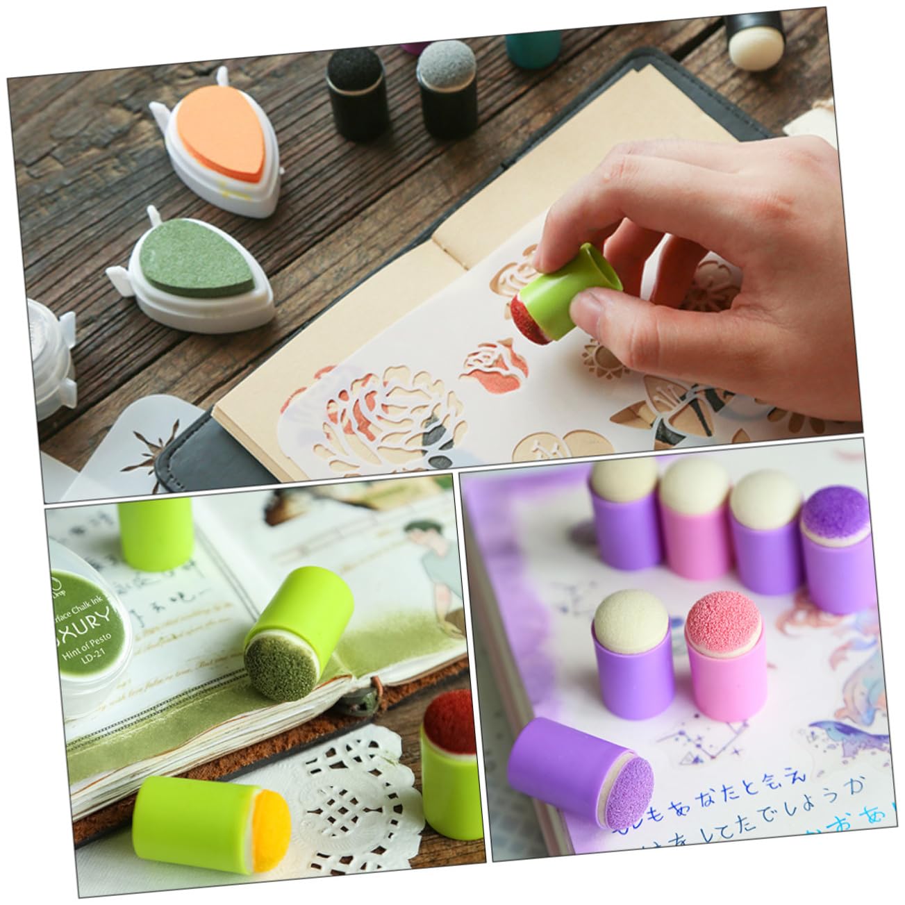 HOODANCOS DIY Painting Ruler Templates Finger Sponge Dauber 15pcs Ink Tool Set for Creative Art Making