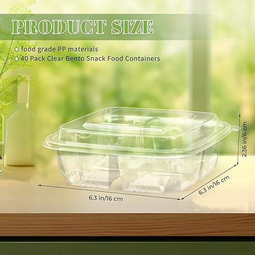 Miniatura 9 de ISUSSER Paquete de 20 recipientes transparentes de comida Bento, recipientes de 4 compartimentos para preparación de comidas con tapas para niños