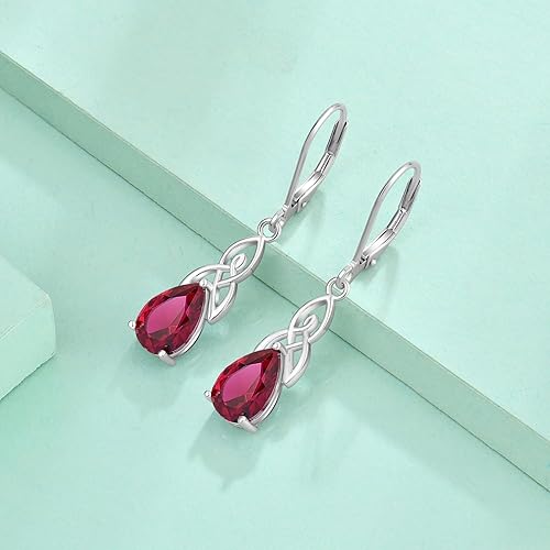 Miniatura 5 de Starchenie Aretes colgantes de nudo celta para mujer, plata de ley 925, aretes de piedra natal