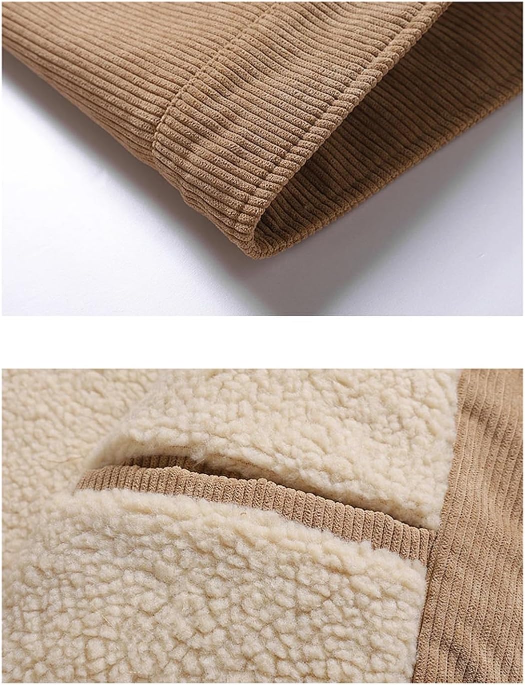 Vsadsau Men Solid Jackets Fleece Thick Warm Corduroy Outerwear Single Breasted Lapel Parka Coats
