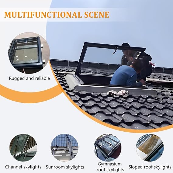 Customizable Multi-Angle Skylight with Solar Protection Film - Manual Ventilation Roof Window for Attic Sunroom Basement - Maximize Natural Light & Airflow