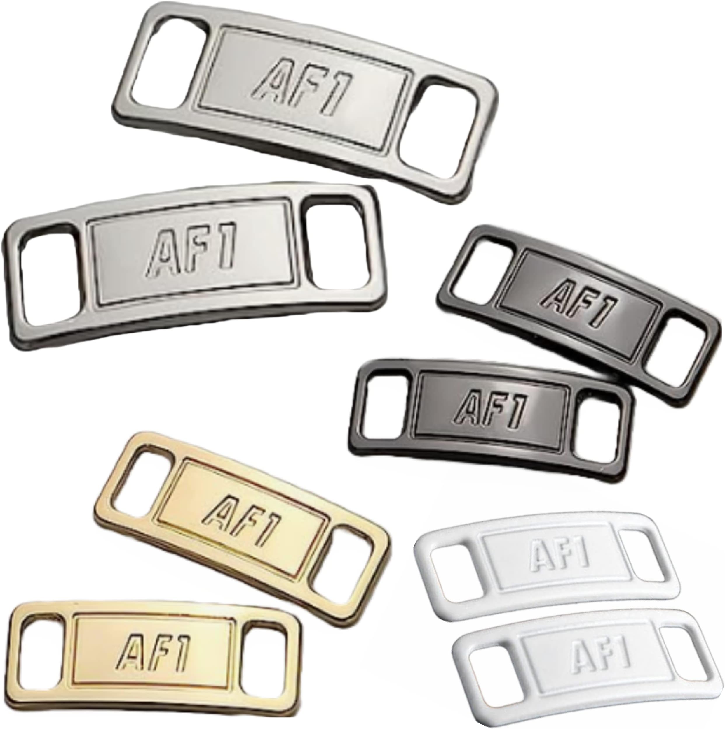 4 Pairs of AF1 Airforce One Lace Tag - Includes Silver, White, Gold & Black Pairs of AF1 Tags for Sneakers Trainer (Silver, White, Gold & Black Lace Tags)