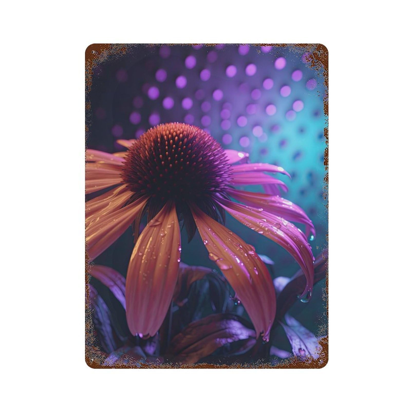 Coneflower 15.7"x11.8" Aged Metal Wall Plaque, Retro Wall Decor for Farmhouse, Kitchen And Entryway Decor