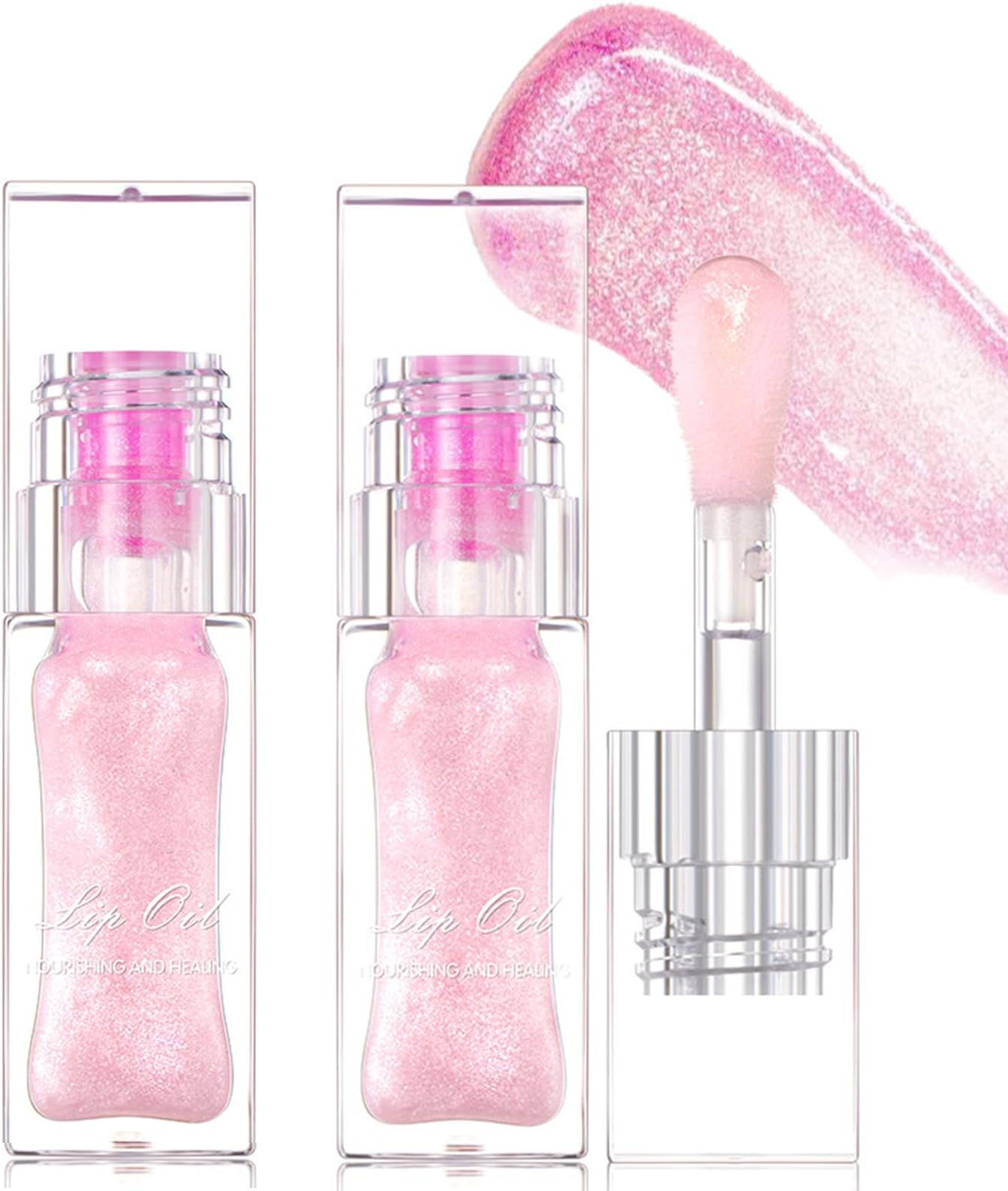 2 PCS Magic Color Changing Lip Oil V2, Boss Up Color Changing Lip Oil, Big Brush Head Hydrating Plumping Lip Oil Tinted, Long Lasting Nourishing Non-sticky Lip Glow Oil for Lip Care