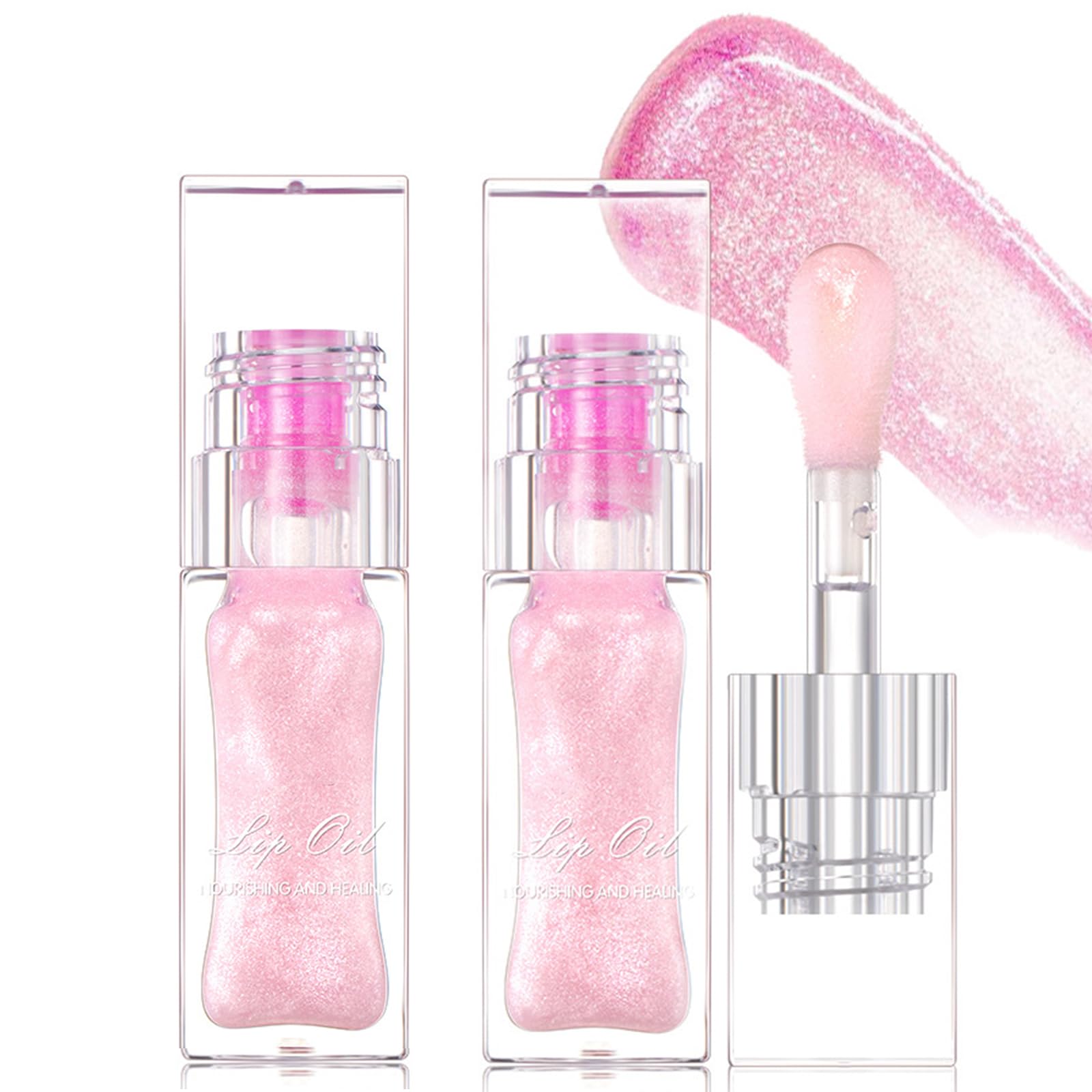 2 PCS Magic Color Changing Lip Oil V2, Boss Up Color Changing Lip Oil, Big Brush Head Hydrating Plumping Lip Oil Tinted, Long Lasting Nourishing Non-sticky Lip Glow Oil for Lip Care
