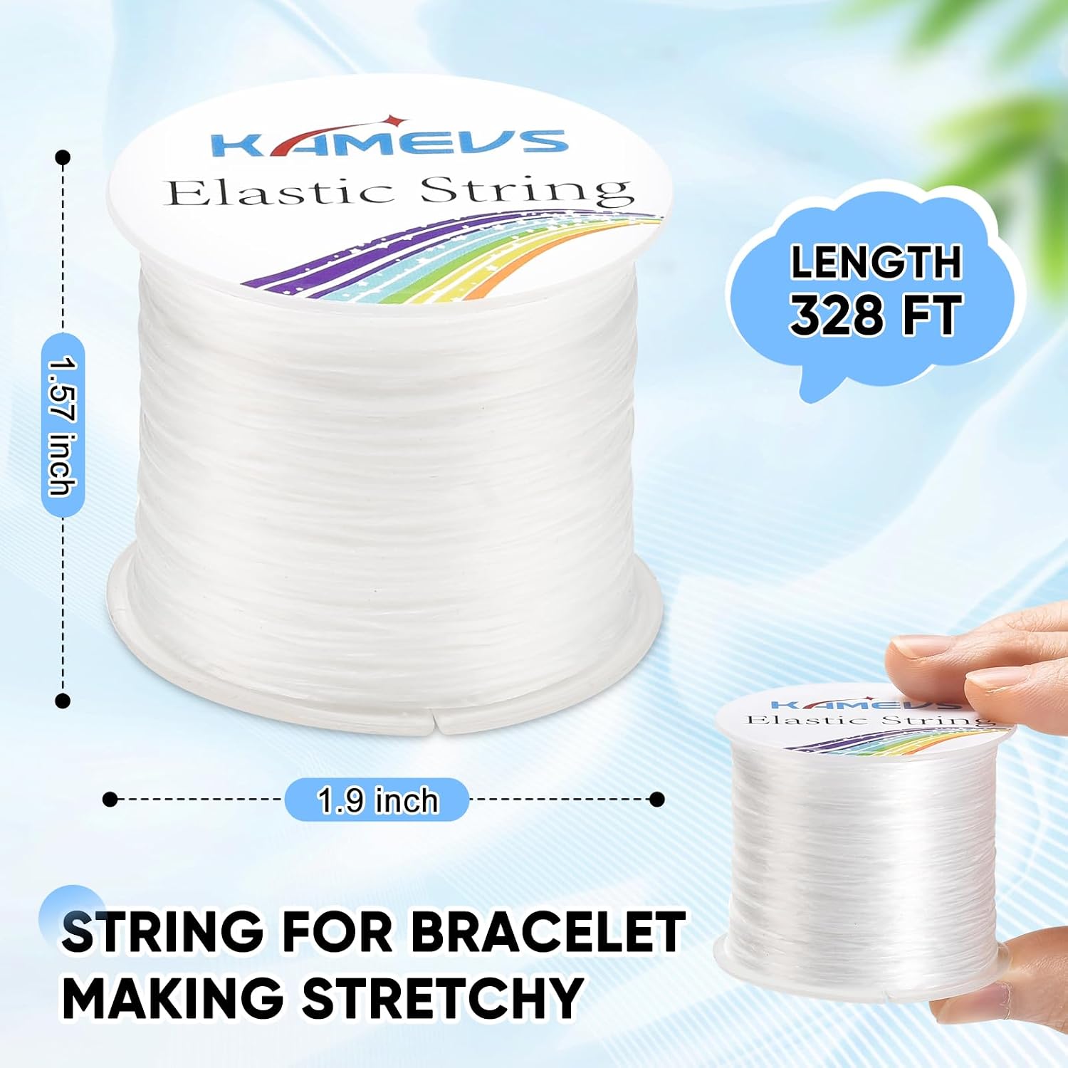 White Elastic String, Flat Width 1mm, Elastic String for Bracelets, Beading, Necklaces, Jewelry Making, Stretchy Cord Suitable for Various Types and Sizes of Beads