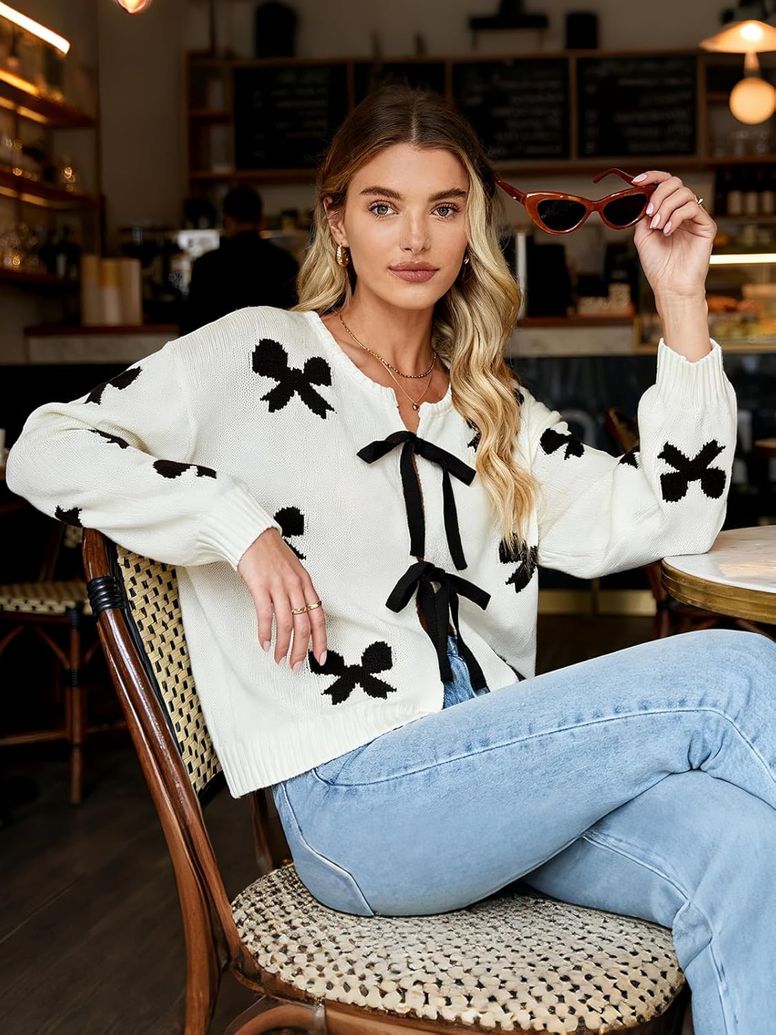 Womens Cute Strawberry Embroidered Cardigan Sweater Fall Button Down Long Sleeve Chunky Knit Sweaters Top - Image 3