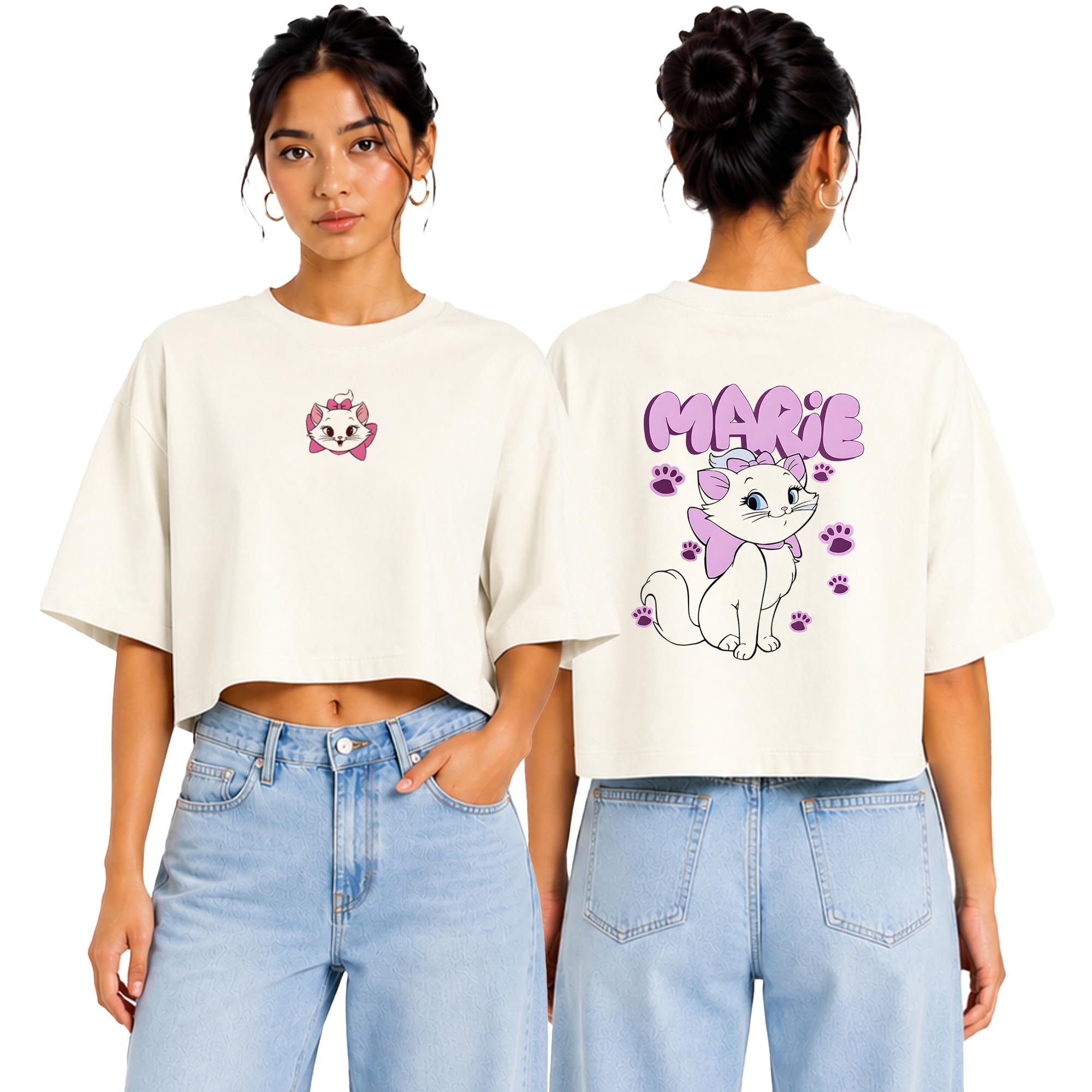Marie Cat Cartoon Oversized OffWhite Crop Top for Women Cartoon Character Crop T-Shirt Drop Shoulder Unisex Cotton Baggy Loose Fit Crop Tee-picture-27