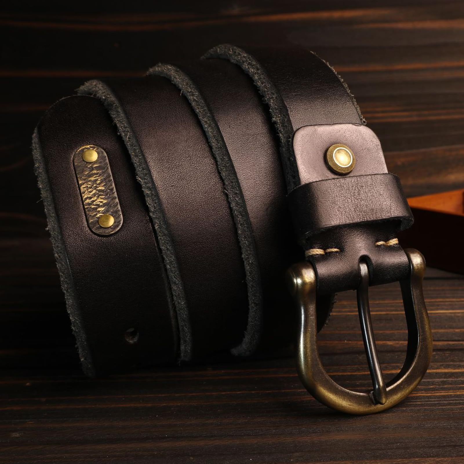 Fibbia in Ottone Massiccio a Una Punta Cintura Spessa 5,5 Mm, Pelle Pieno Fiore Resistente Fatta a Mano Cinghia per Uomo E Donna(115cm/45, Black)