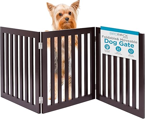 INTERNET'S BEST Dog Gate - Barrera independiente para mascotas para interiores, valla plegable de madera para perros, puerta extra ancha para