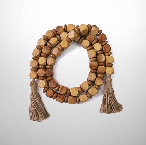eco Craft Guirnalda decorativa de cuentas de madera de 72 pulgadas, color natural para decoración de árbol de Navidad, decoración de mesa,