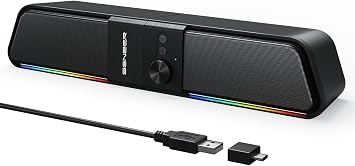 SENZER CS20 2 in 1 Bluetooth Computer Speakers for Desktop, USB Plug & Play Clear Sound PC Speakers with RGB Light, Monitor Sound Bar with Volume Knob, Gaming Speaker for PC Laptop Phone Tablet