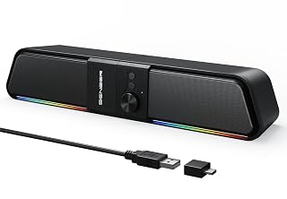 SENZER CS20 2 in 1 Bluetooth Computer Speakers for Desktop, USB Plug & Play Clear Sound PC Speakers with RGB Light, Monitor Sound Bar with Volume Knob, Gaming Speaker for PC Laptop Phone Tablet - Amazon product rated Grade A