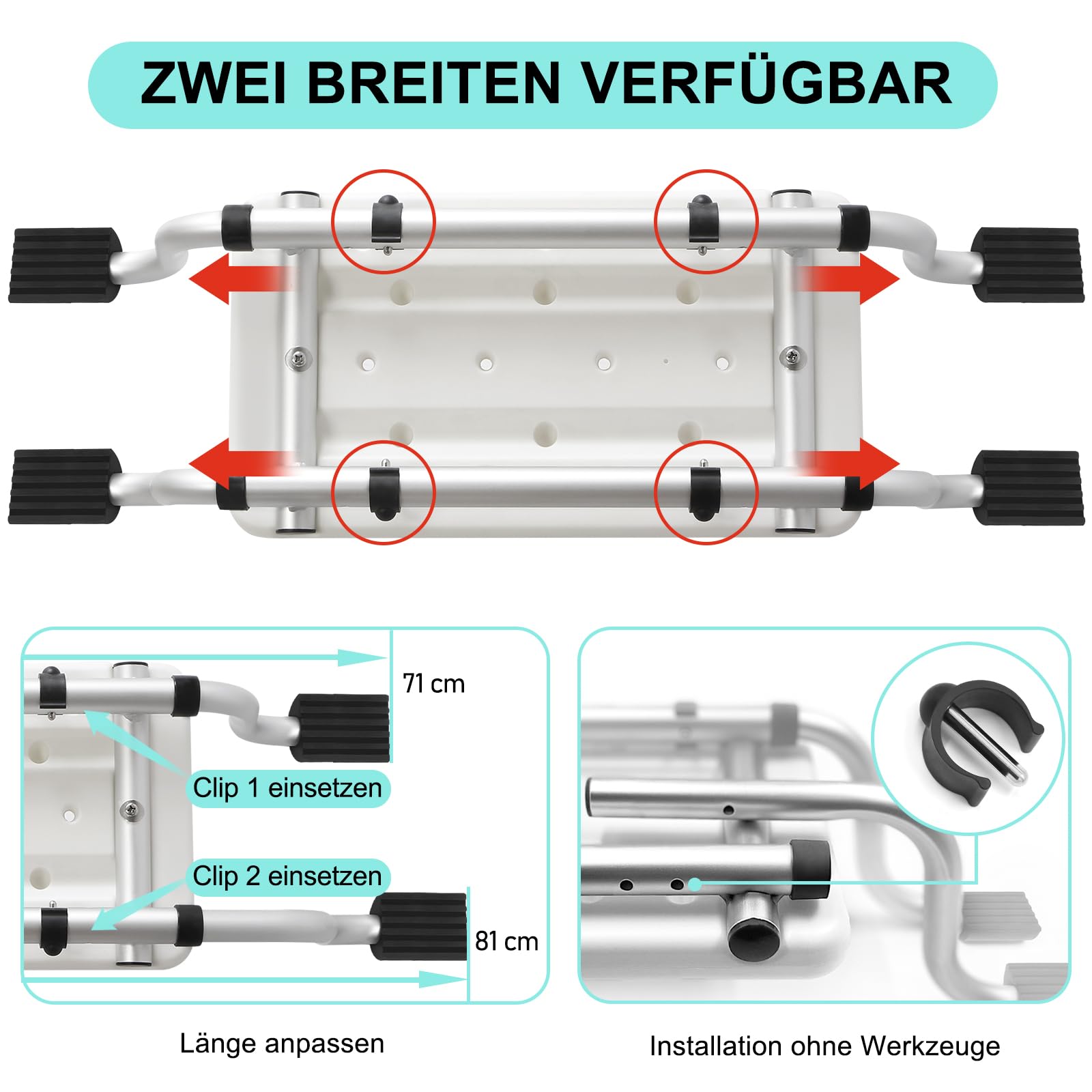 Asiento de bañera para personas mayores, cabeza antideslizante ampliada, asiento de ducha, banco de ducha para bañera, patas de goma semicirculares con superficie antideslizante, aluminio, soporta