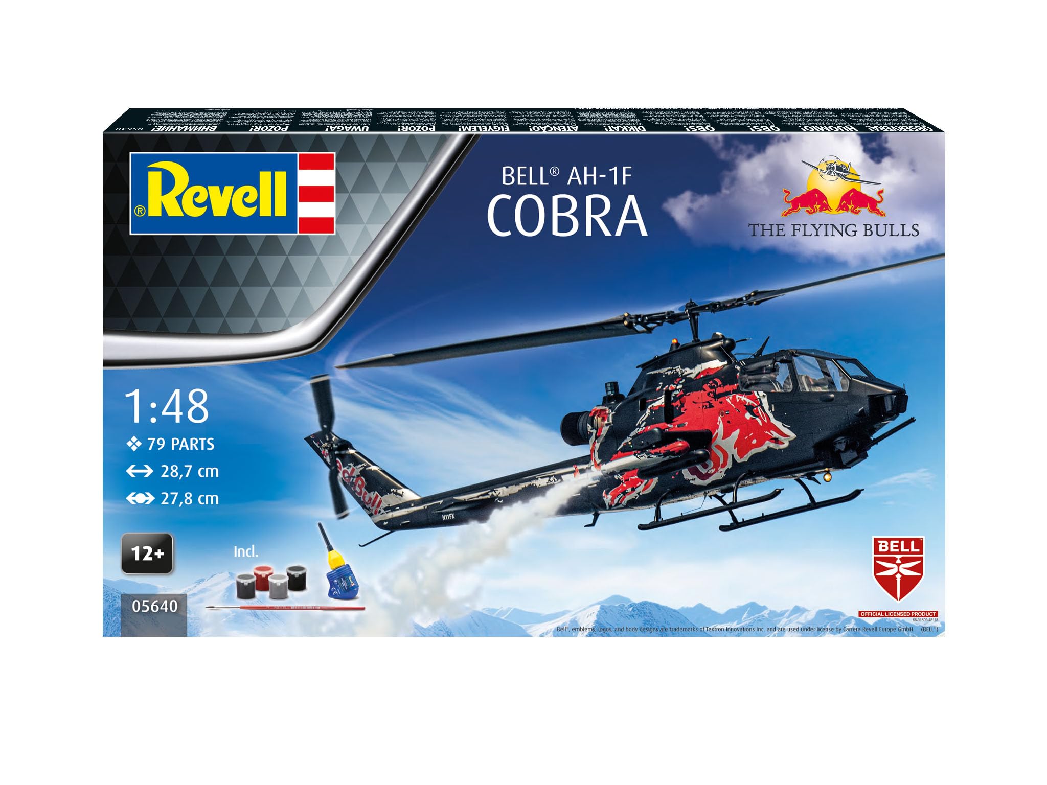 Revell Zestaw upominkowy 05640 AH-1F Cobra: Flying Bulls 25th Anniversary 1:48 skala niezbudowany plastikowy model zestaw z akcesoriami
