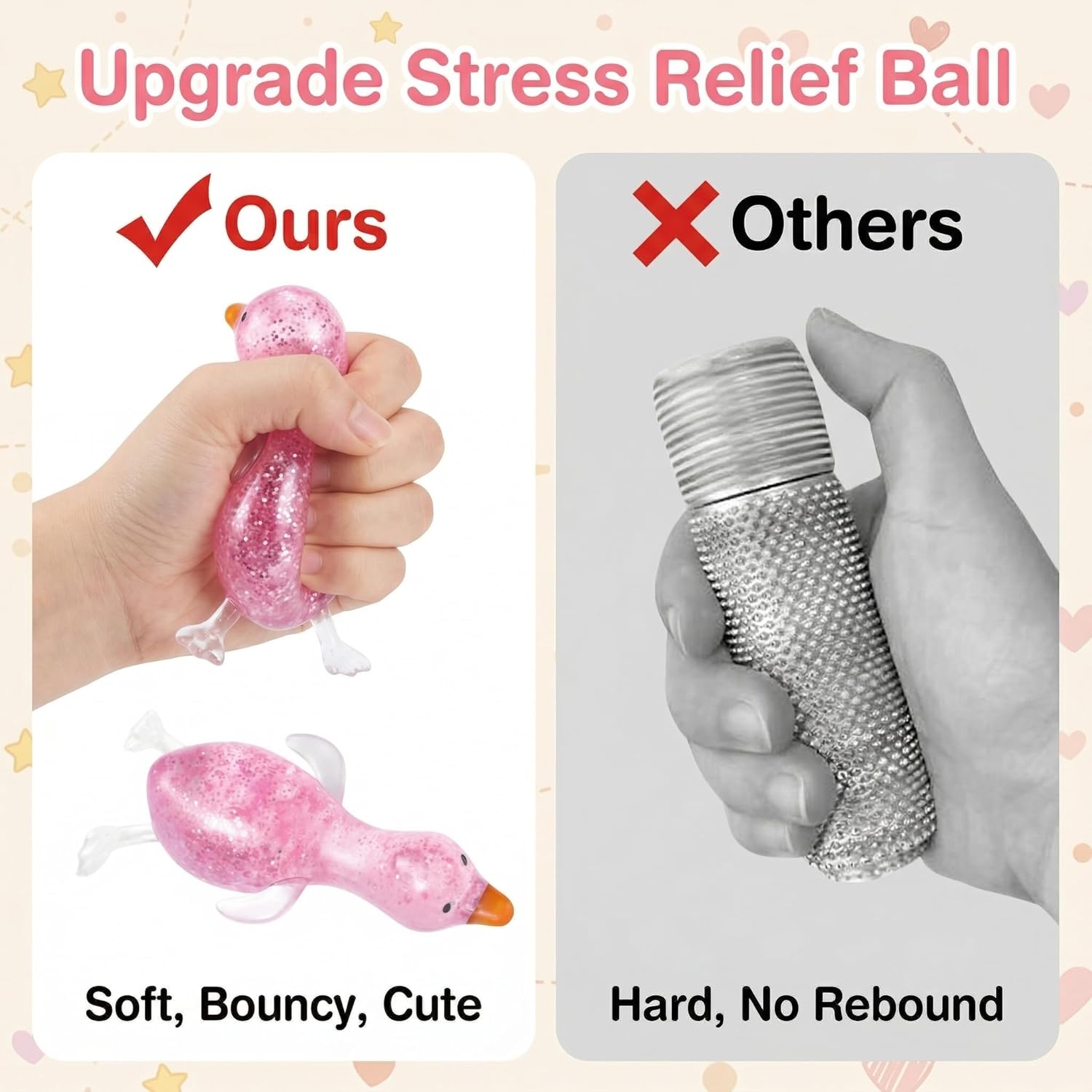 Squishy Stress Relief Animal Toys - 4pcs Colorful Glitter Fidget Toys, Cute Soft Squeeze Toys, Moldable Sensory Toy for Adult, Kids, Party Favors Anxiety Relief Squishy Toys(Duck)