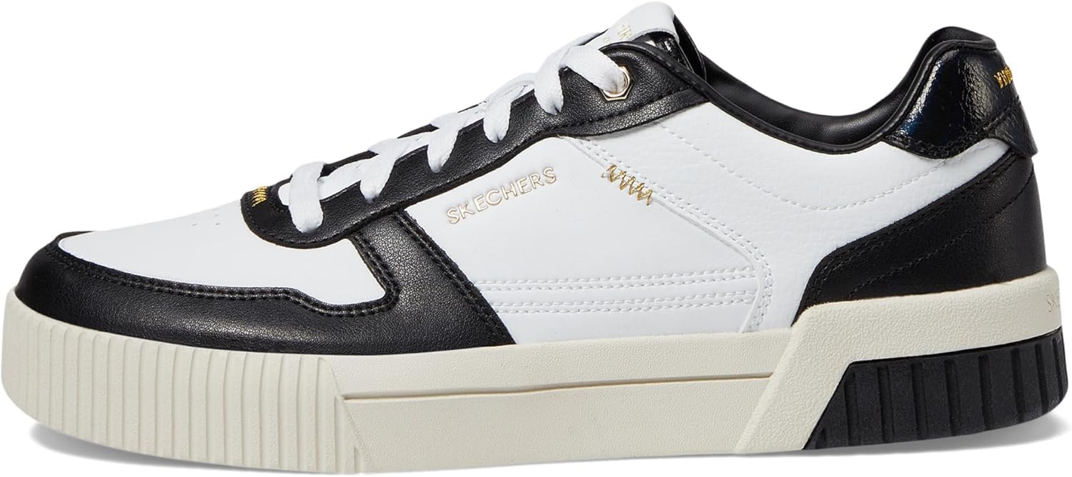 Skechers Women's Jade-Best in Class Leather Lace-Up Sneakers with Memory Foam, White/Black, 5.5 - Image 5